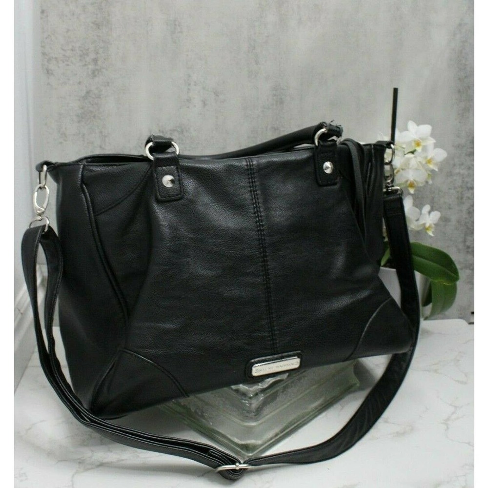 Steve Madden Black Purse Strap and Handles Good Condition Leather Silver Accent